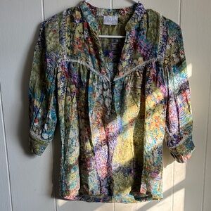 Dolan Green Flowering Pastures Silk Blouse Top Sz M